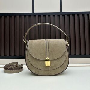 DeMellier Taupe Suede Saddle Bag with Gold Hardware